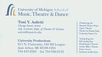 Toni's University of Michigan business card