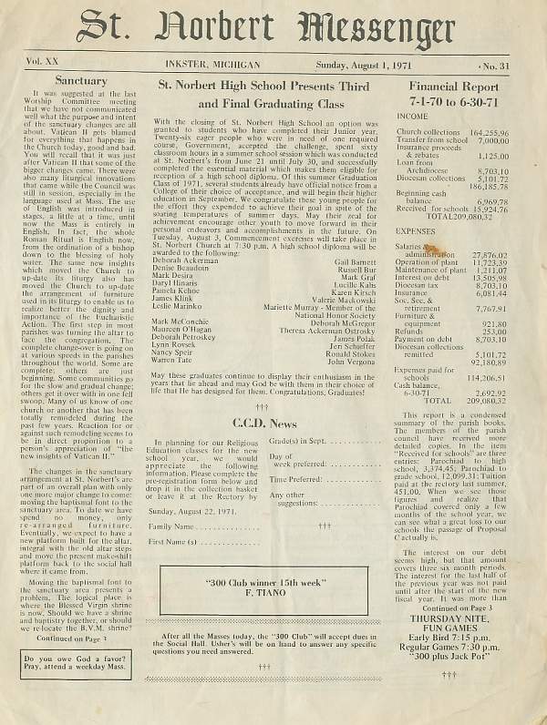 St. Norbert Messenger August 1, 1971 p.1