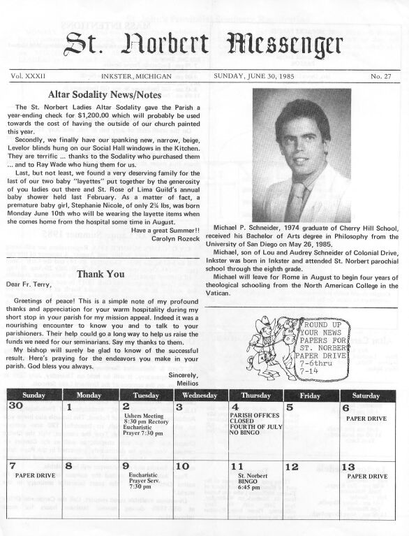 The St. Norbert Messenger Sunday, June 30, 1985