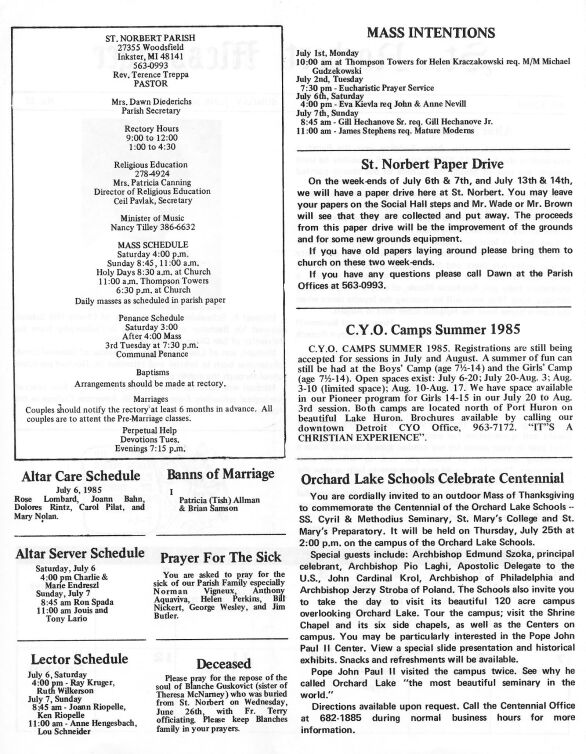 The St. Norbert Messenger Sunday, June 30, 1985