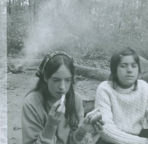 Margaret Pilat and Doris, hot dog cookout, Camp Holly