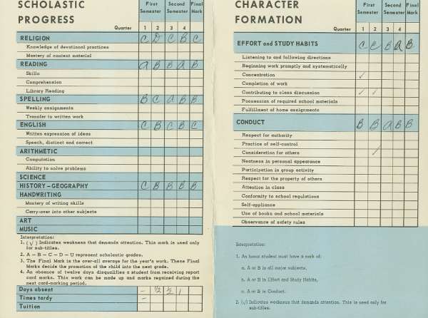 1967 report card grades