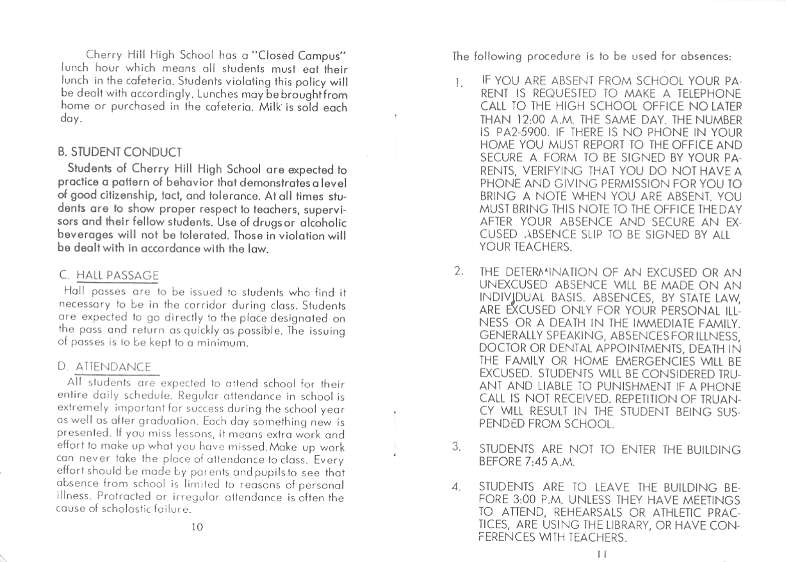 Cherry Hill High School Student Handbook pp.10-11