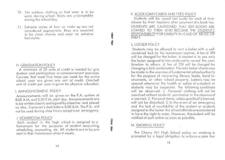 Cherry Hill High School Student Handbook pp.14-15