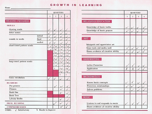 1967 Report Card Grade 1