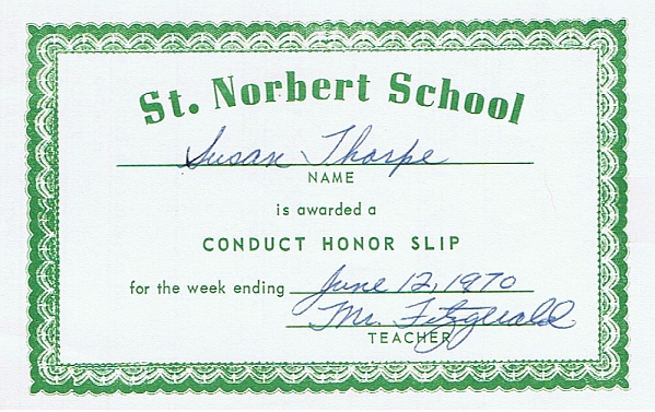 1970 Conduct Honor Slip, Grade 4