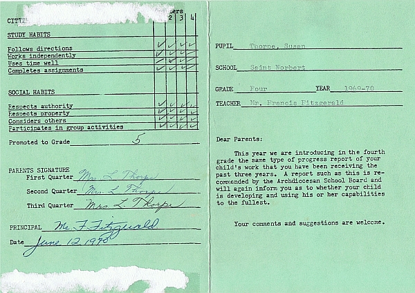 1970 Report Card Grade 4