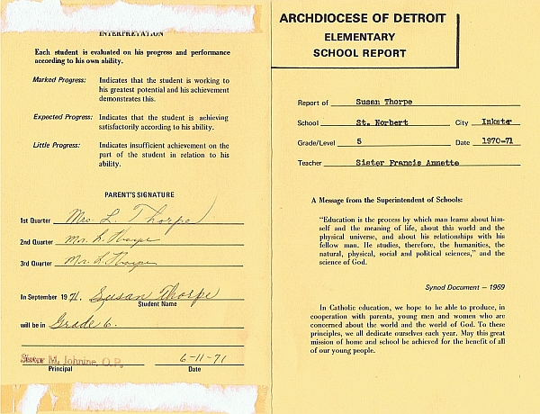 1971 Report Card Grade 5
