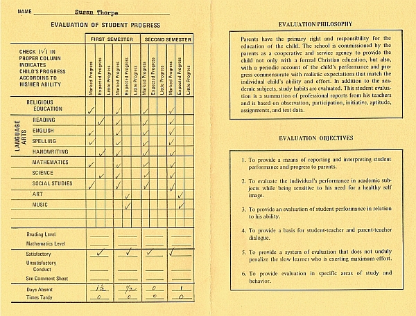 1971 Report Card Grade 5